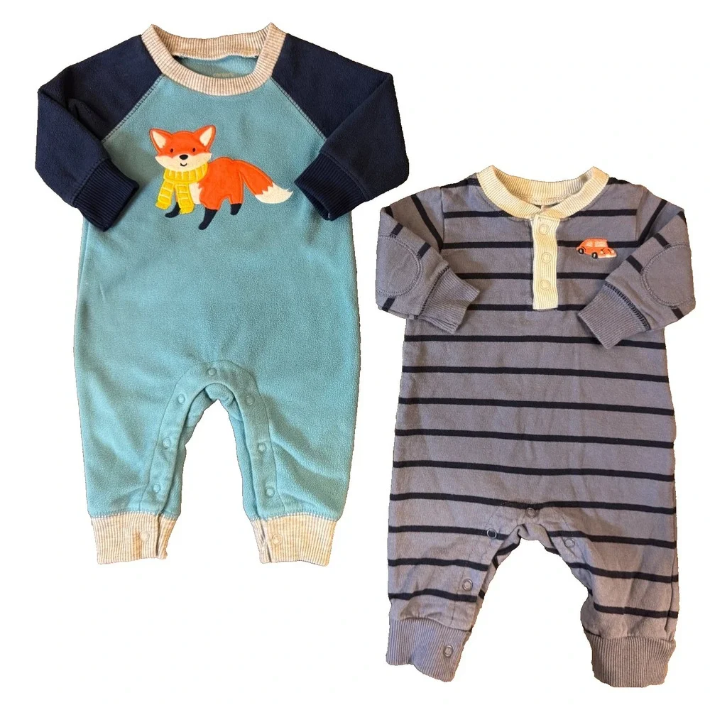 Carters Baby Boy 3 Months Rompers Long‎ Sleeved Outfits Pants Lot Fox Car